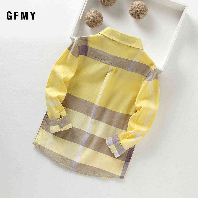 GFMY summer 100% Cotton Full Sleeve Fashion kids Plaid Shirt 3-14T Casual Big Kid Clothes Can Be a Coat 220125