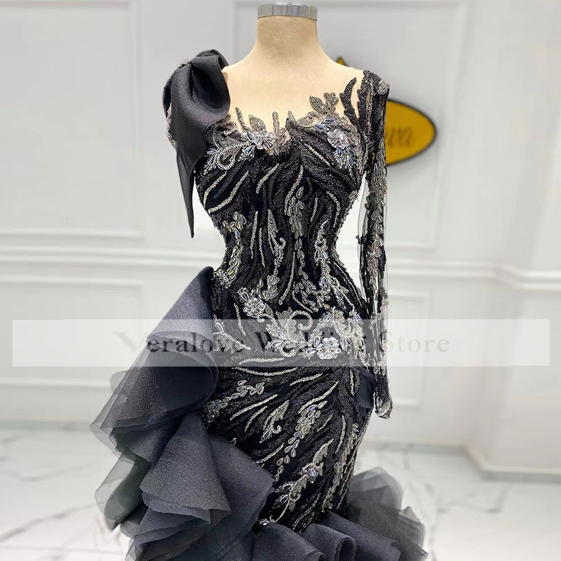One Shoulder Black African Evening Dress for Formal Wear 2022 Mermaid Nigerian Prom Dresses robe de soirée mariage
