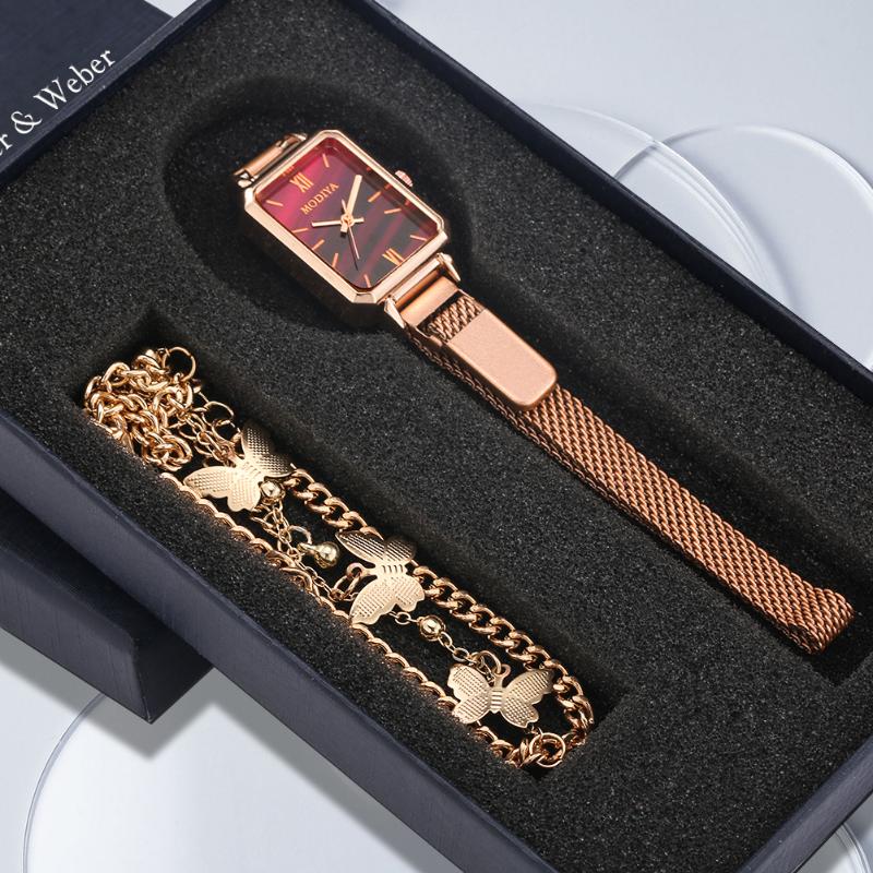 Wristwatches Square Red Dial Luxury Women's Watch Bracelet Set Stainless Steel Simple Rose Gold Ladies Quartz Wristwatch Gift Box Package, Ladies watch-124
Wristwatches Square Red Dial Luxury Women's Watch Bracelet Set Stainless Steel Simple Rose Gold Ladies Quartz Wristwatch Gift Box Package, Ladies watch-124