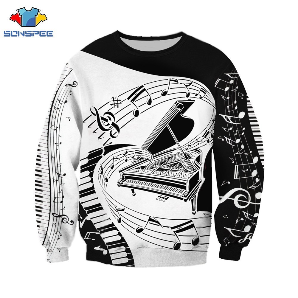 SONSPEE Fashion Novelty Streetwear Hoodie Men Pullover Shirts Musical Note 3D Print Hooded Sweatshirt Piano Harajuku Long Sleeve 201020