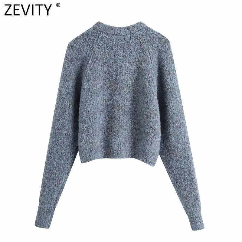 Zevity Women Simply Round Collar Single Breasted Short Knitting Sweater Femme Chic Basic Casual Slim Cardigan Coat Tops S481 210603