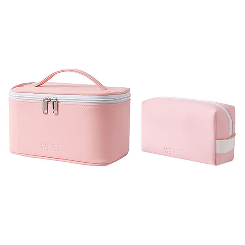 Storage Boxes & Bins 2Pcs PU Leather Bag Travel Toiletry Simple Zipper