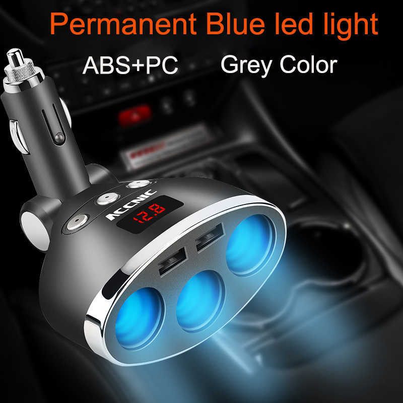 ACCNIC 5V 1A/2.4A Dual USB Car Cigarette Lighter Splitter Socket Adapter 120W LED Voltage Monitor Auto Car USB Plug Converter