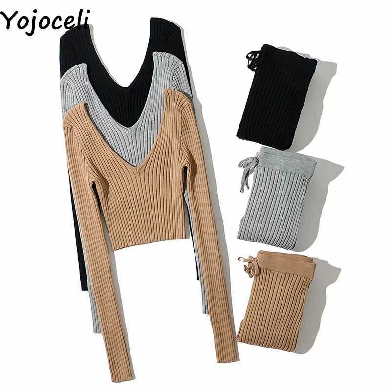 Yojoceli Elegant 2 pieces set knitted jumper romper Casual knitting warm Autumn winter cool overalls 210609