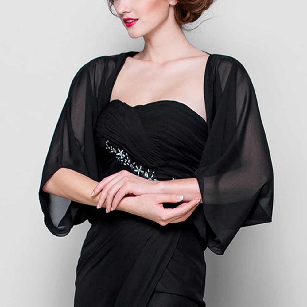 Women Chiffon Wraps Bolero Prom Party Illusion Shrug Elegant Soft Wedding Bridal Cape Female Evening Shawl Black Red White