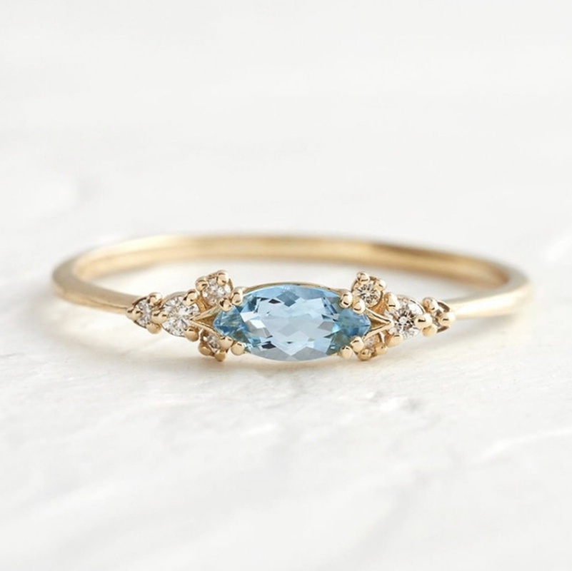 Ring Designer Fine Jewellery Gold Plated Blue Cubic Zirconia Princess Assortment for Engagement Wedding Ceremony Gift High Quality Textured Finish