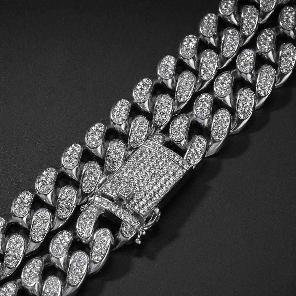 Men Hip hop Iced Out Bling chain Necklace pave setting 20mm width Miami Cuban chains necklaces Hiphop jewelry T200821