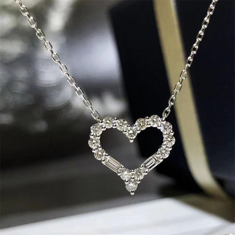 Sterg Sier Heart Pendant Necklace with White Topaz CZ for Women - Simple & Elegant 082b