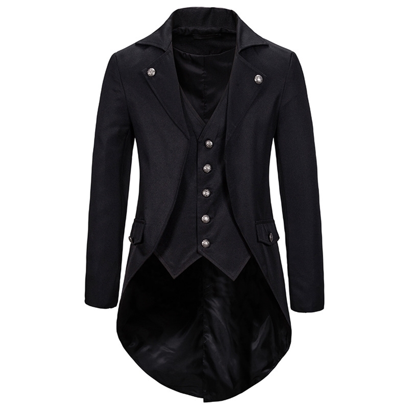 Men's Steampunk Vintage Tailcoat Jacket Gothic Victorian Frock Trench Coat Halloween Uniform Costume Stage Clothes for Singers 211120