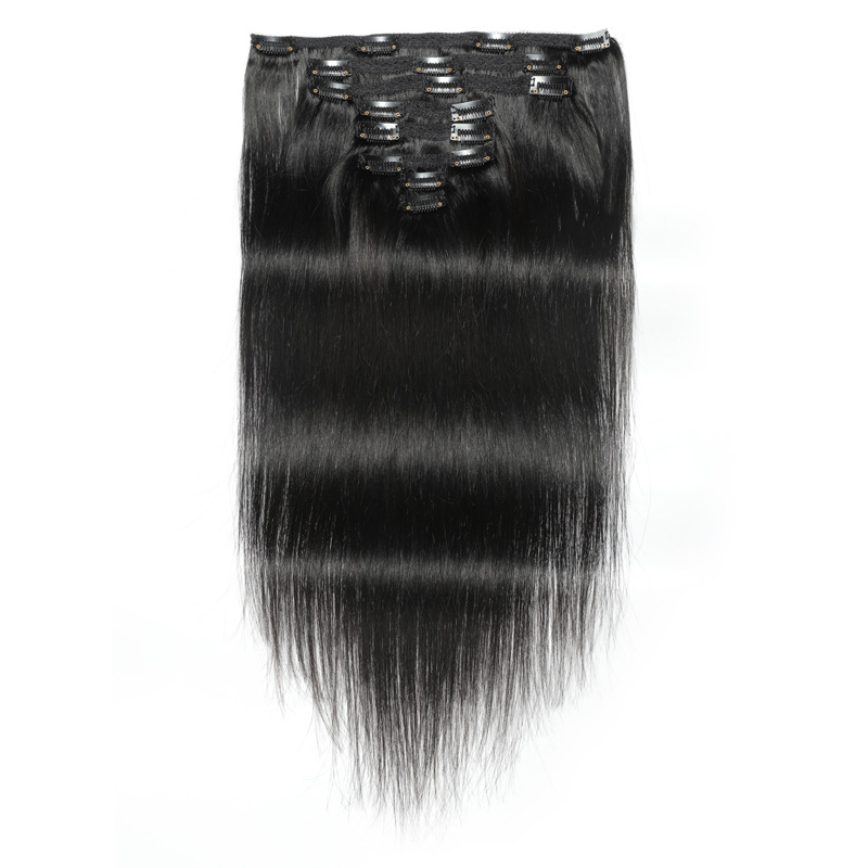 Brazilian 100% Human Hair Clip In Hair Extensions Silky Straight Indian Raw Virgin Hair 8 Pieces/set