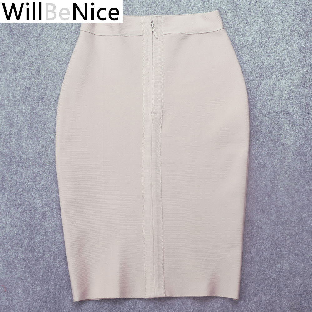Willbenice Sexy Bandage Nude Purple White Bodycon Bandage Womens Knee Length Pink Fuchia Black Pencil Skirts 210306