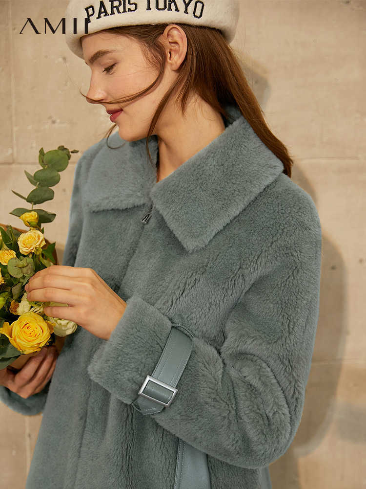 Minimalism Winter Coat Women Fashion 100%wool Double-faced Fur Women's Causal Lapel Solid Female Jacket 12070568 210527