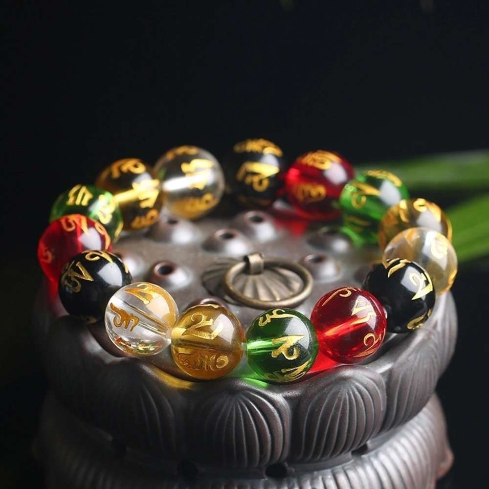 six character mantra five elements Bracelet glass bracelet for men and women, Golden;silver
six character mantra five elements Bracelet glass bracelet for men and women, Golden;silver