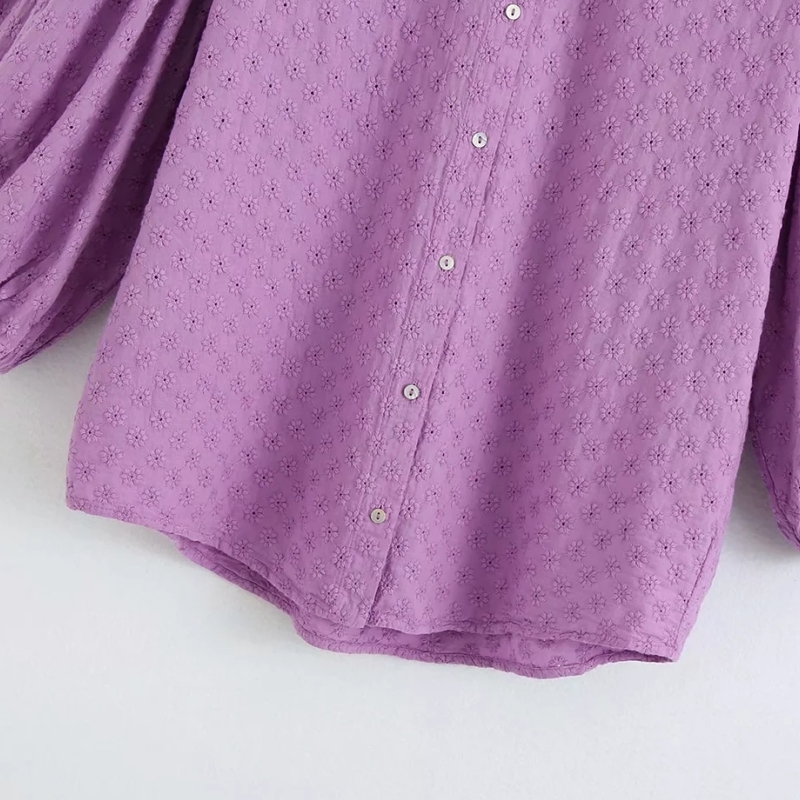 Women Flower embroidery Lantern Sleeve Shirts Smock Femme Peter pan Collar Blouse Casual Lady Loose Tops Blusas S7838 210225