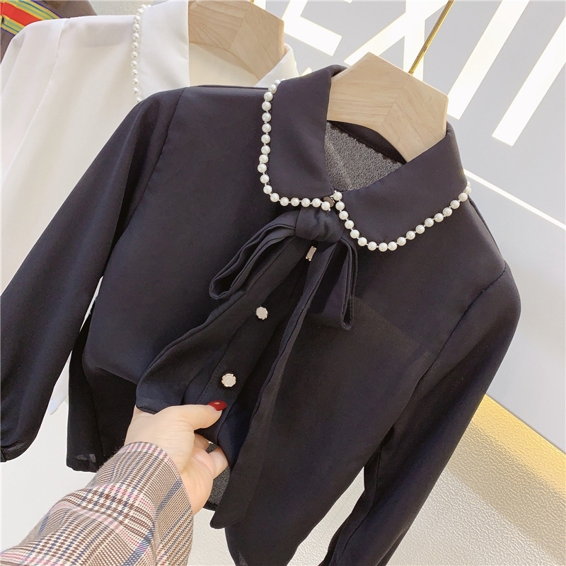 Girls Fashion Chiffon Blouse Shirt Long Sleeve Autumn Spring Tops Children Outfits Solid Shirt for Kids Girl Casual Clothing3-7y 210306