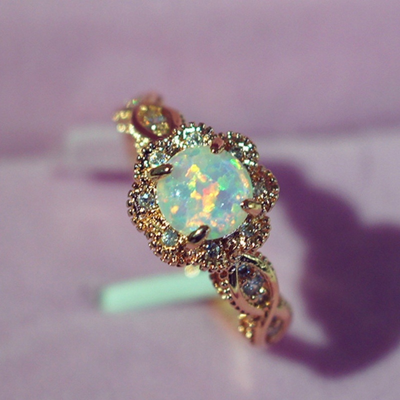 Gorgeous 14K Solid Gold Ring Rare Beautiful Fire Opal Diamond Jewelry Birthday Anniversary Gift Promise Cocktail for Women Size 6