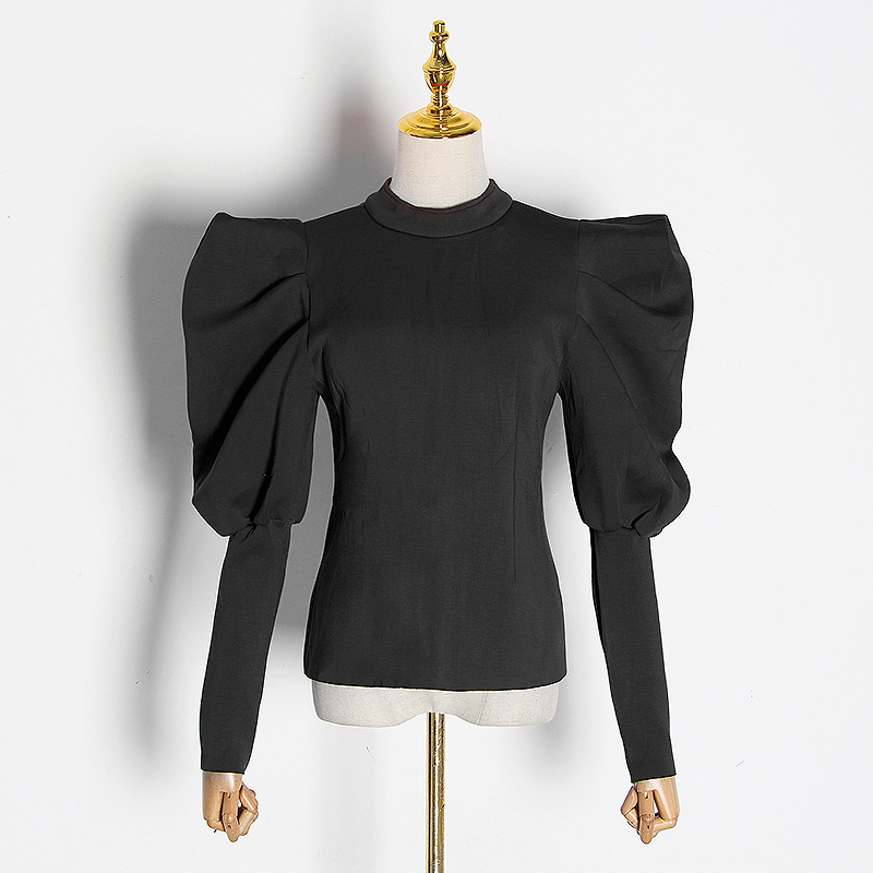 TWOTWINSTYLE Casual Ruched Women's Sweatshirts O Neck Puff Long Sleeve Tunic Slim Pullovers For Female Fashion Clothing 201211