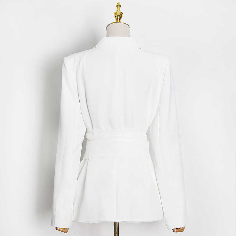 TWOTYLE White Minimalist Blazer For Women Notched Long Sleeve Sashes Elegant Blazers Female Fashion Clothing 210930