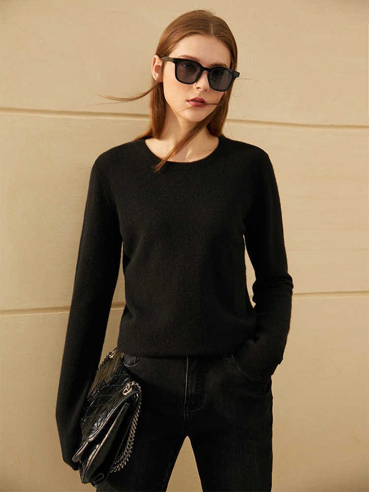 Minimalism Winter Causal Sweaters For Women Simple 100shmere Solid Oneck Loose Knitted Female Pullover Tops 12041004 210527