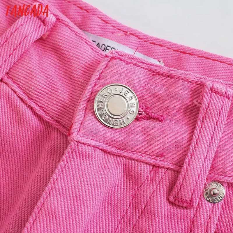 Tangada Fashion Women Summer Pink Denim Jeans Pants Trousers High Waist Lady Wide Leg Pants Pantalon 4M137 210616