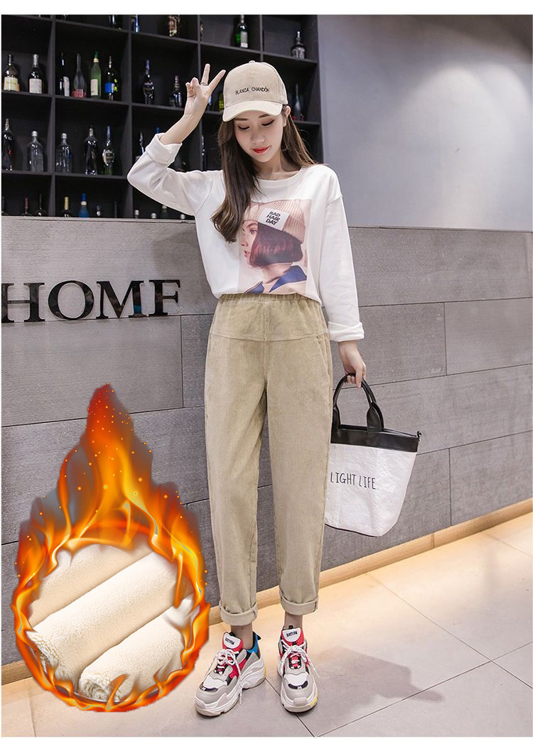 Autumn Winter Corduroy Harem Pants Women Fashion Thickening Casual Ladies' Pants Korean Loose High Waist Fleece Trousers 201012