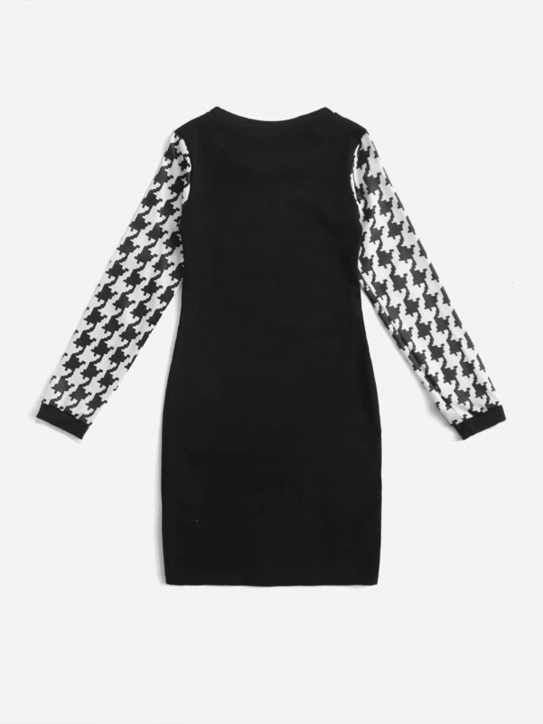 Girls 1pc Houndstooth Print Dress SHE