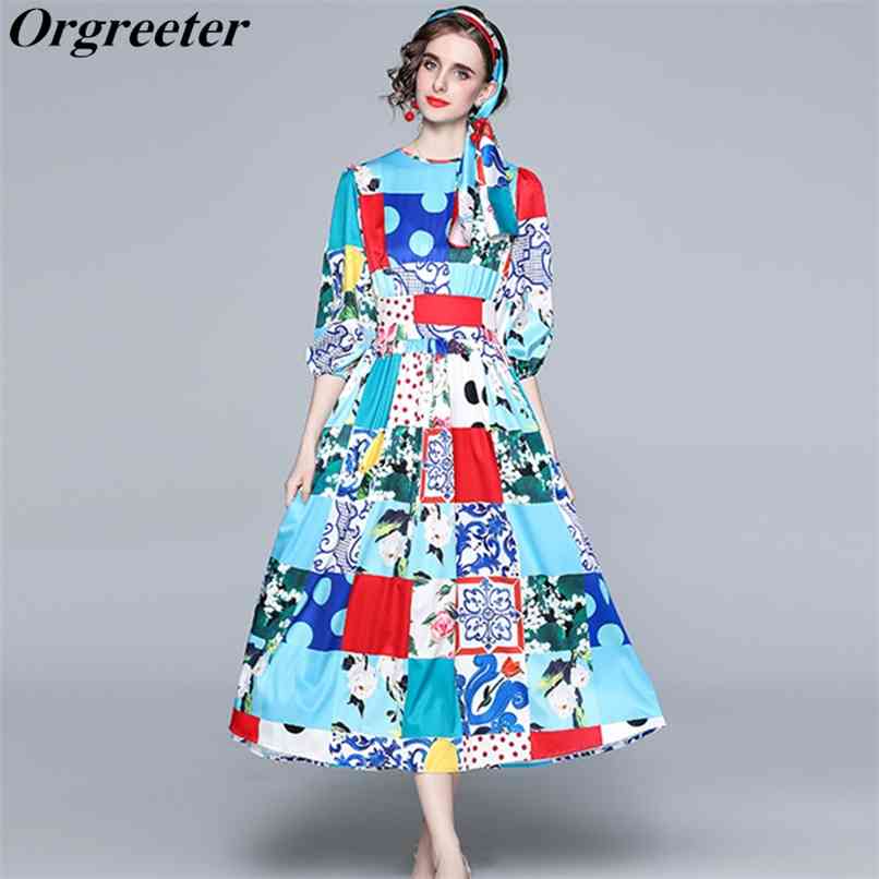 Fashion Design Spring Women Long Sleeve Print A-line Dresses Retro Polka dot Plaid Patchwork Big Swing Holiday Dress 210602, Blue
Fashion Design Spring Women Long Sleeve Print A-line Dresses Retro Polka dot Plaid Patchwork Big Swing Holiday Dress 210602, Blue
