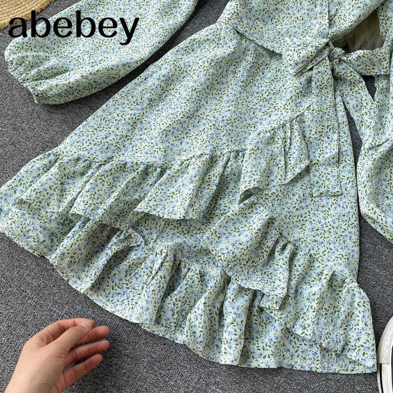 A-E Elegant Autumn Solid Green Spring Retor Dresses Women Party High Waist Long Sleeve Runway Boho Vintage Dress 210715