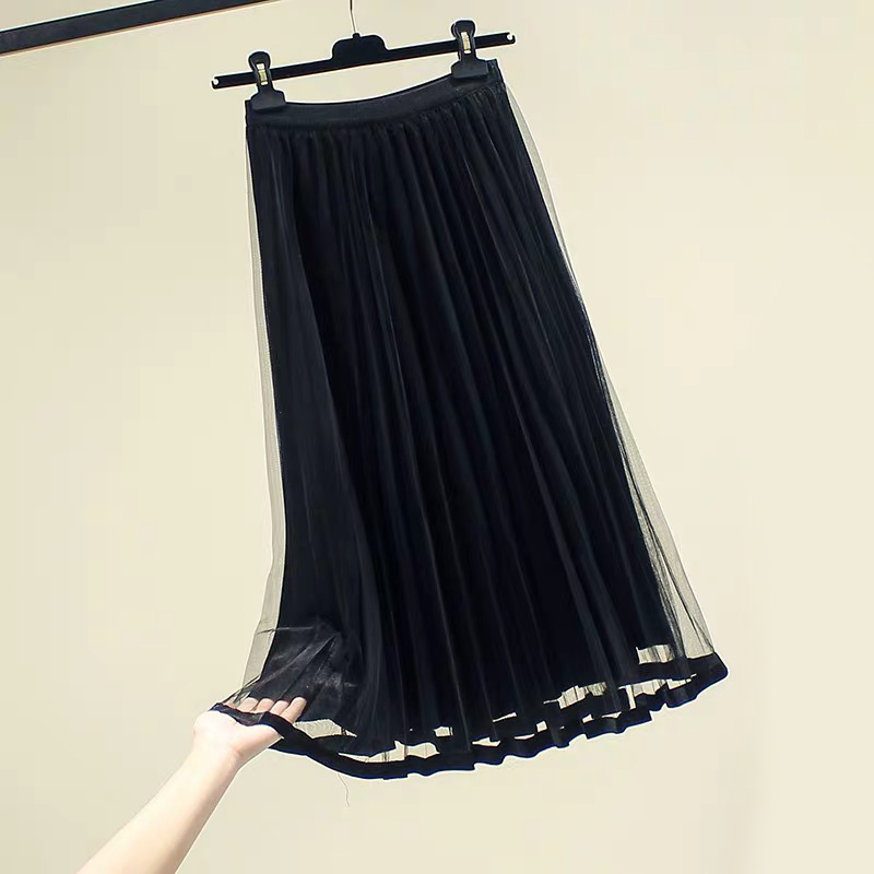 Zoki Women Tulle Skirt Fashion Velvet Mesh Spring Korean Elastic High Wasit Long Skirt Elegant Chic Ladies Party Faldas 210306