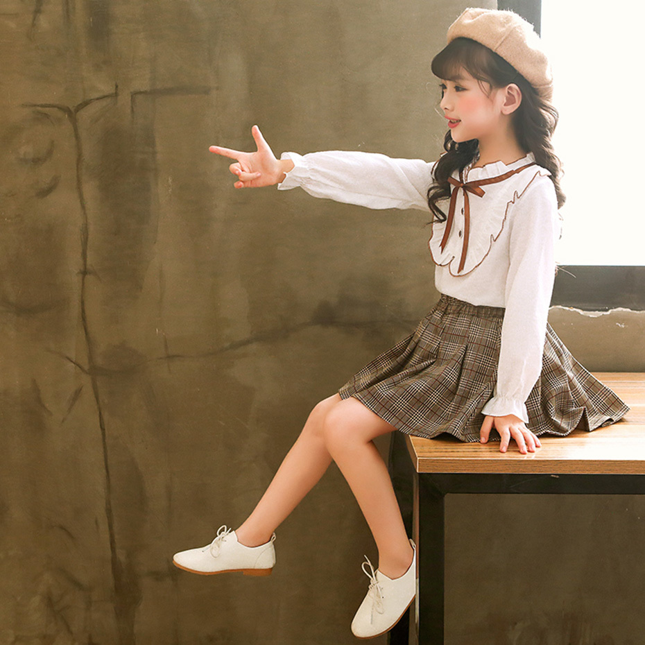 White Blouses Casual Shirts Bow Kids School Blouse Butterfly Sleeve Teenage Clothes For Girls 210306