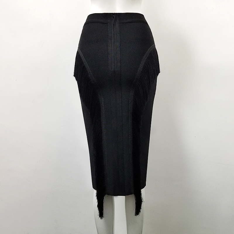 Women High Waist Bodycon Skirts Office Lady Tassel Elegant Fashion Pencil Skirt Bandage SKirts 210306