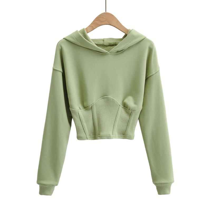 [DEAT] Loose Fit Short Solid Navel Sweatshirt New Hoodies Long Sleeve Women Big Size Fashion Tide Female Autumn LJ201130