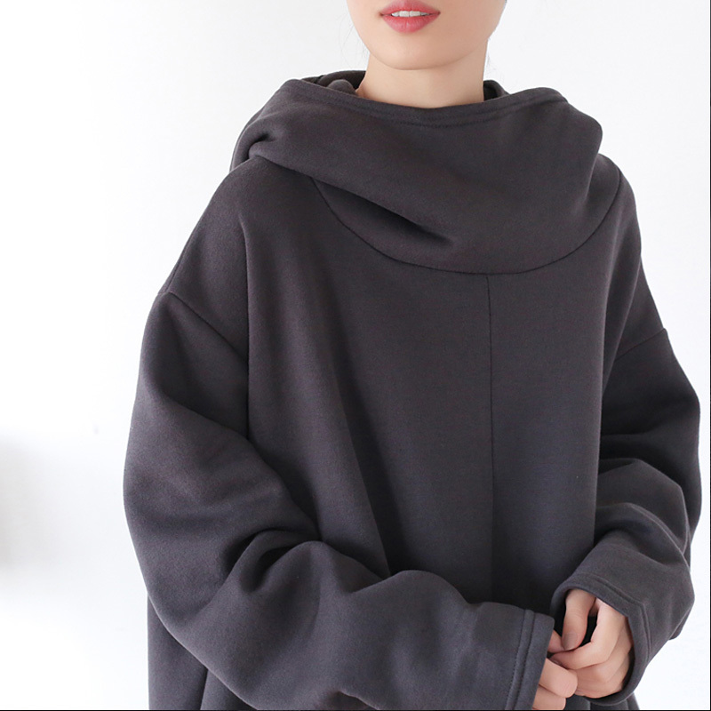 Johnature Women Gray Pullover Hooded Sweatshirts Warm Cloak Autumn Plus Size Women Clothes Terry Vintage Long Hoodies 201203