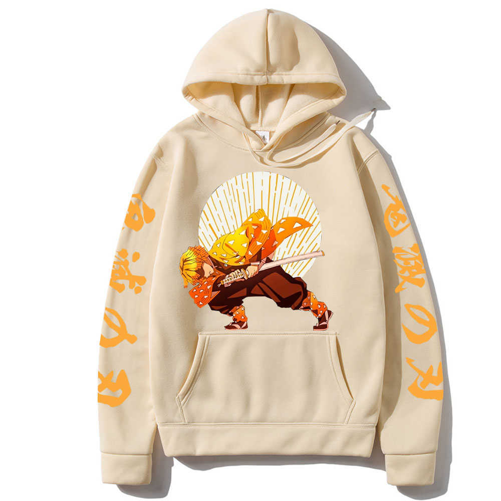 Kimetsu No Yaiba Loog Sleeve Cool Demon Slayer Agatsuma Zenitsu Women Men Casual Hoodie Simple Classic H0910