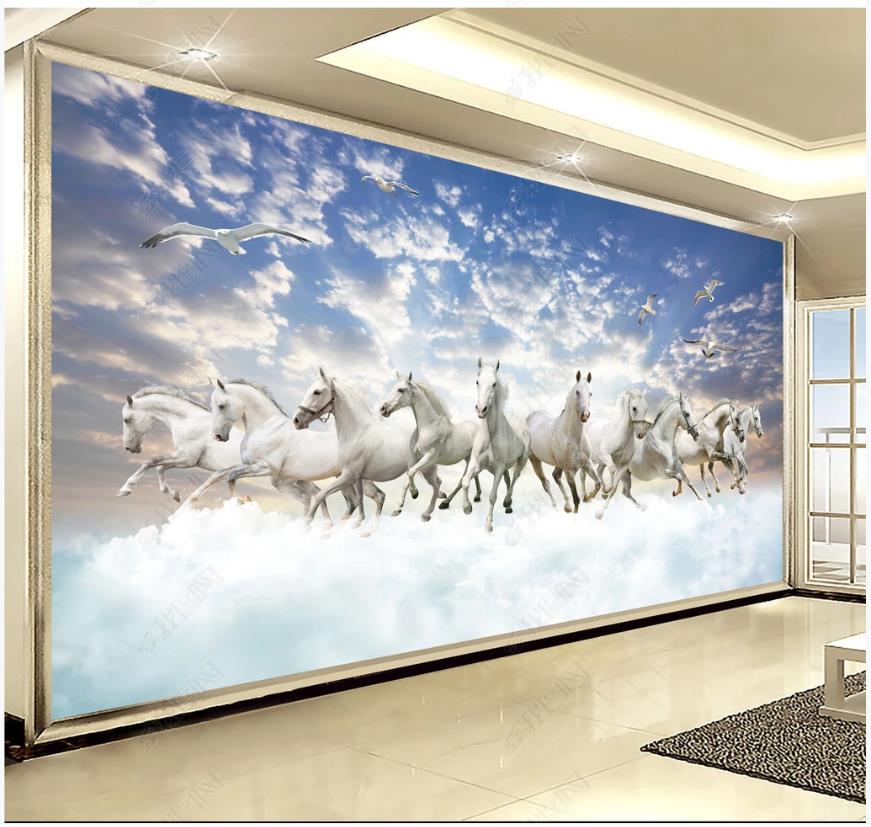 Custom photo wallpaper for walls 3d murals wallpapers Fashion Modern animal horse galloping white horse background wall decoration painting