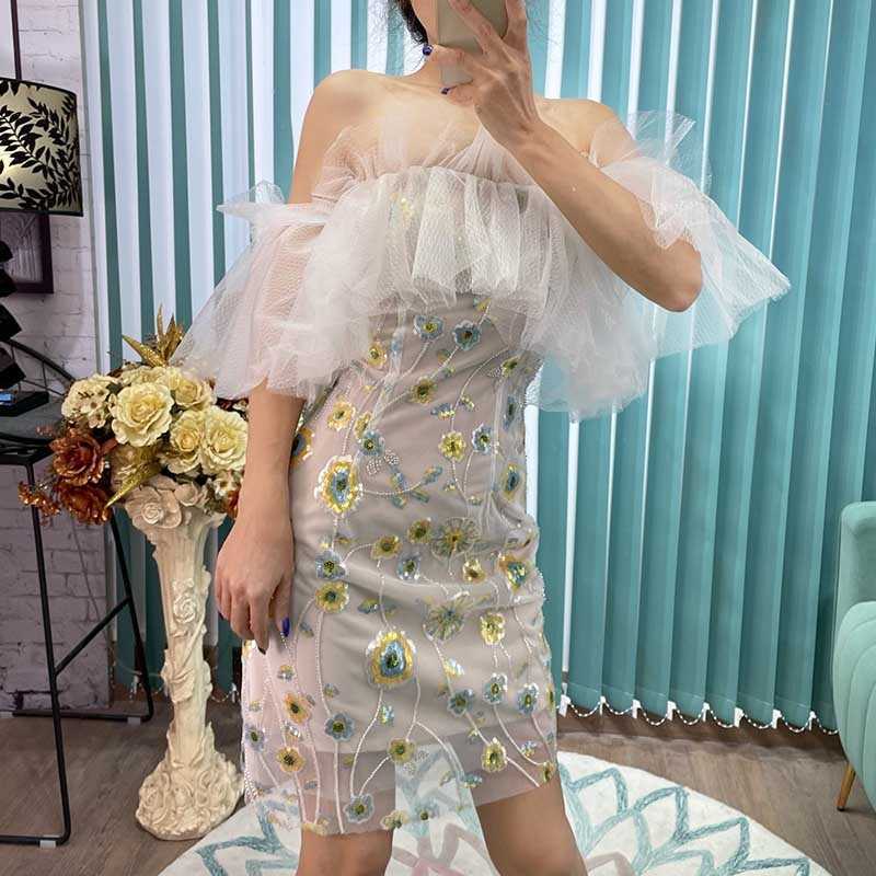 DEAT Women Mesh Dress Short Sleeve Arrivals Lady Sexy Temperament Fashion Spring Summer 11D1873 210709