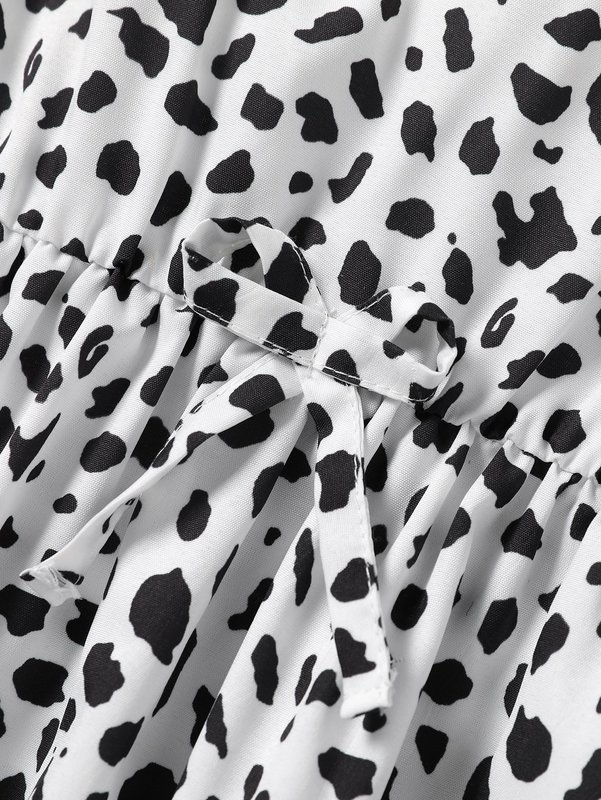 Toddler Girls Dalmatian Print Puff Sleeve Bow Front Dress SHE