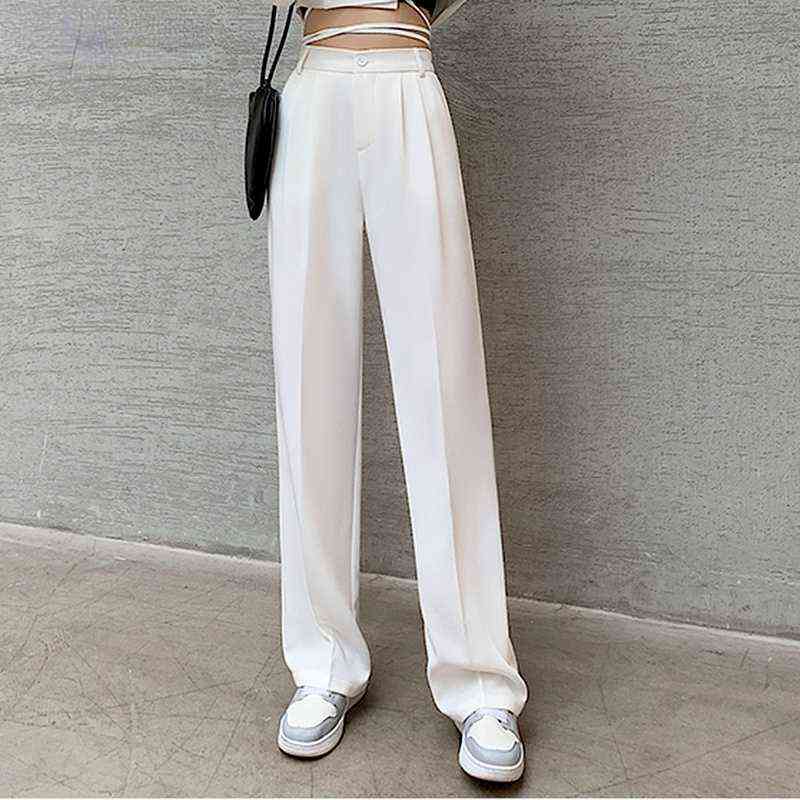 Casual High Waist Loose Wide Leg Pants for Women Spring Autumn Female Floor-Length White Suits Ladies Long Trousers 211115