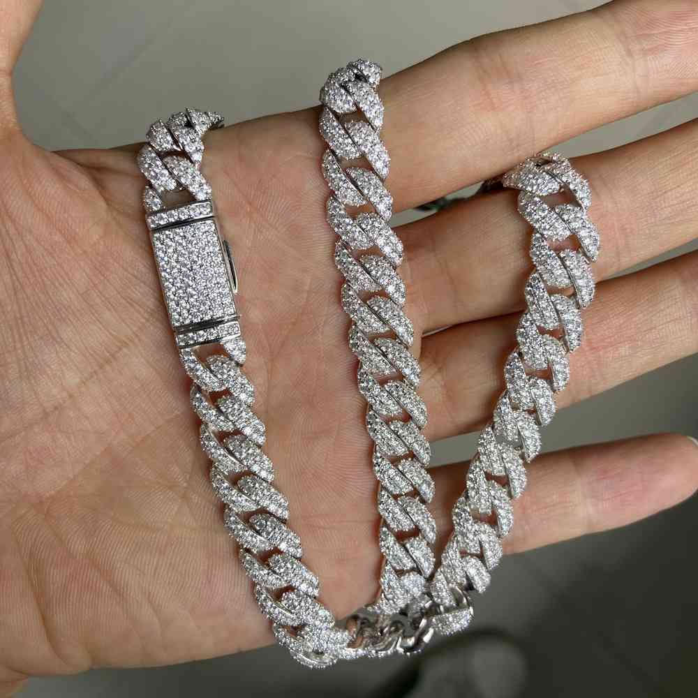 Meisidian 24 Inch S925 Silver Iced Out VVS Moissanite Diamond Cuban Link Chain Necklace For Men X0509