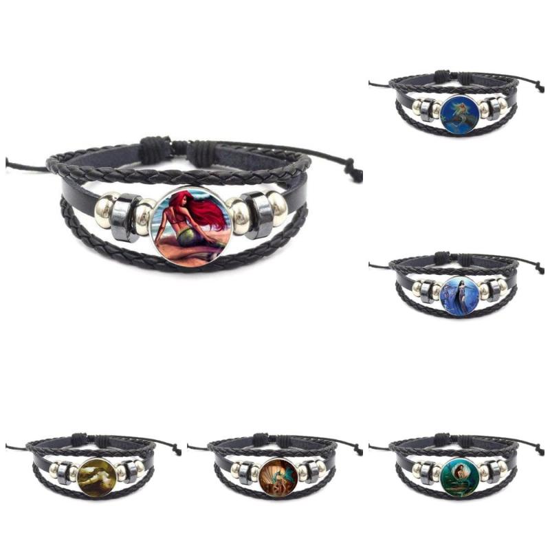 Charm Bracelets EJ Glaze Black Leather Bracelet Bangle Round Glass Cabochon Friendship Gift Jewelry For Women Men Party Mermaid, Golden;silver
Charm Bracelets EJ Glaze Black Leather Bracelet Bangle Round Glass Cabochon Friendship Gift Jewelry For Women Men Party Mermaid, Golden;silver
