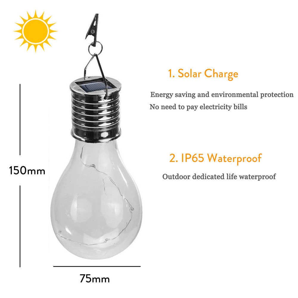 10X Solar Light Bulbs Outdoor Waterproof Garden Camping Hanging LED Light Lamp Bulb Globe Hanging Lights for Home Yard Christmas H1237448