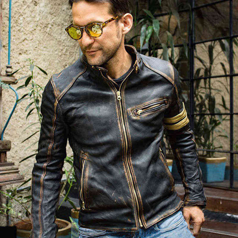 Jacket Men's Fashion Faux Leather Stand Punk Motorcycle Jacket Autumn Winter Casual Long Sleeve Zipper Stitching Jacket 211111