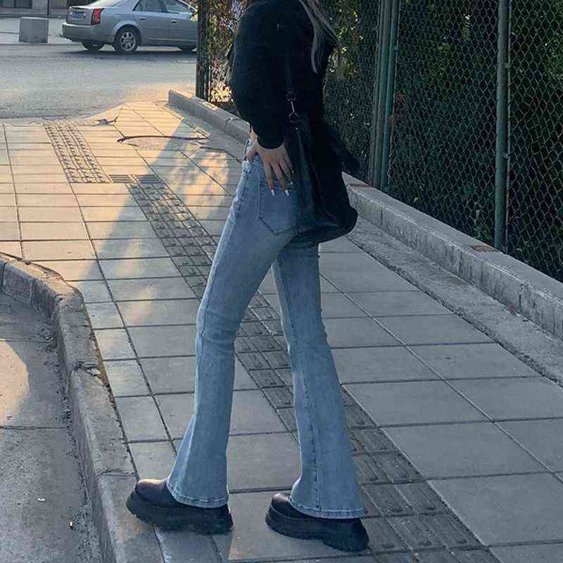 Women's High Waist Vintage Trumpet Jeans Female Lady Streetwear Fashion Elastic Slim Denim Flare Boot Cut Pants For Women 211112