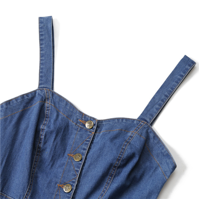 Sexy Casual Denim Dress Midi Summer Outfits For Women Sundress Sleeveless Strap Button Pocket Jeans Dress Bodycon Ladies Dresses 210302