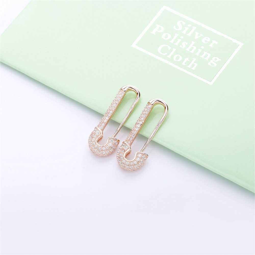 Moonmory France 100% 925 Sterling Silver Safety Pin Earring Three Color Style One Side Zircon Right Left 210616