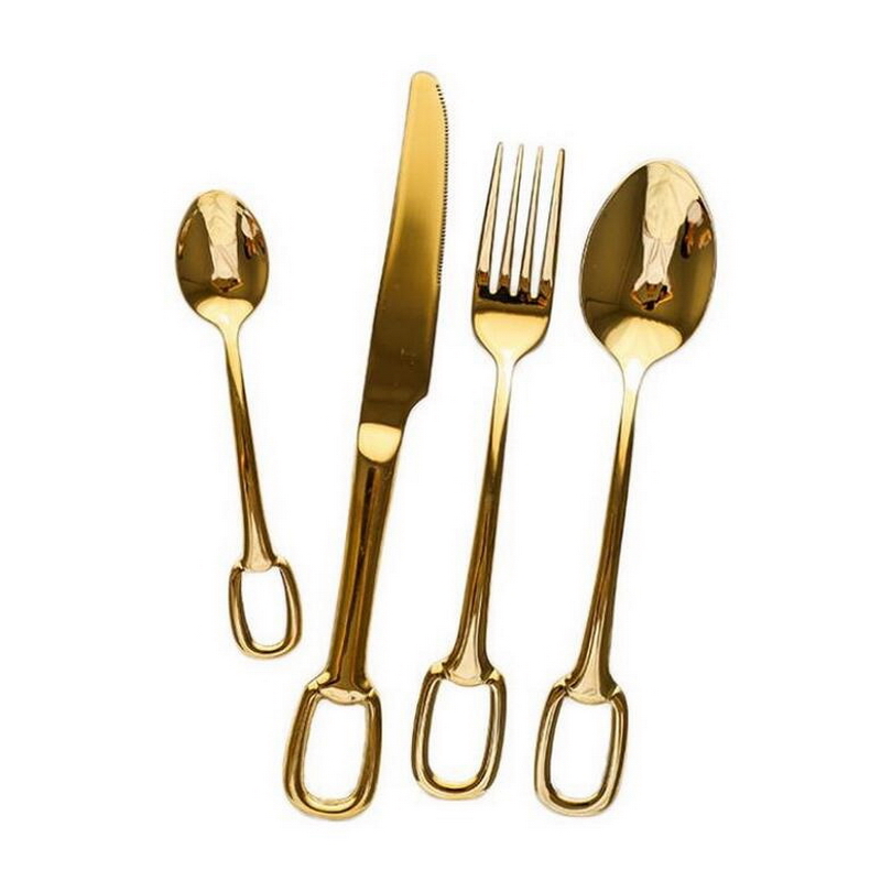 4pcs/set stainless steel hanging hole western 304 titanium plated steak knife fork coffee spoon tableware