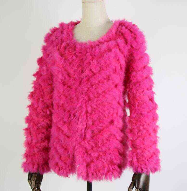 Real Fur Knitted Rabbit Fur coat jacket Fashion stripe sweater Lady Natural Fur Wedding Party Wholesale 211123