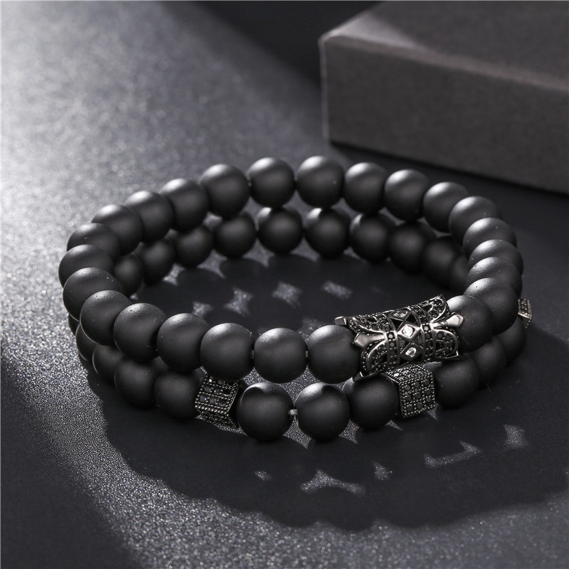 Natural Stone Beaded Mens Bracelet 2pcs/set Pulseras Masculina Jewelry Women Fashion Charm Bracelets