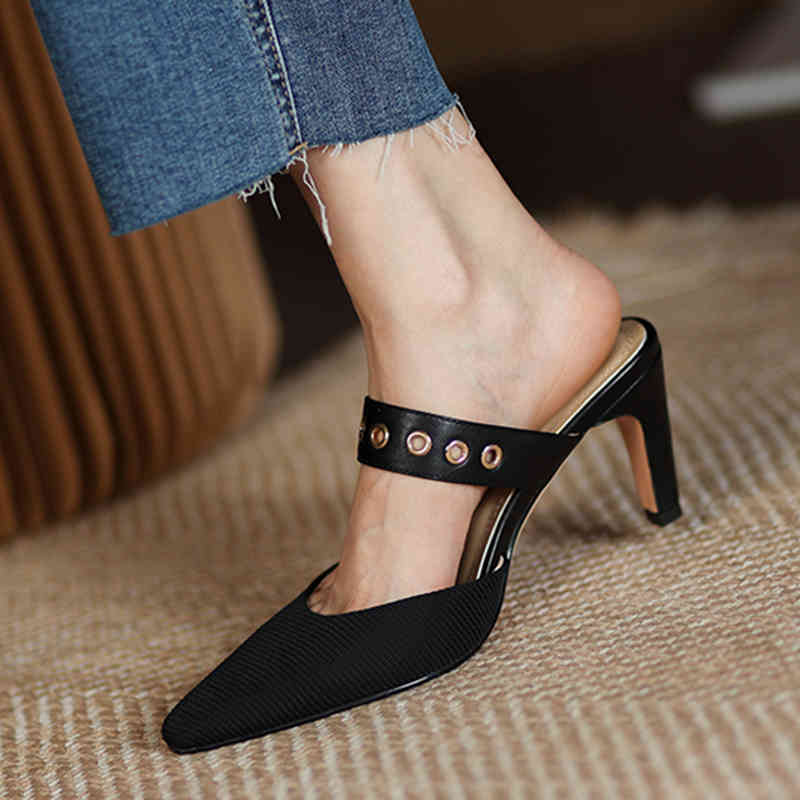 slippers women mules pointed to toe genuine female leather slippers thick heel buckles ladies summer pitr, Black
slippers women mules pointed to toe genuine female leather slippers thick heel buckles ladies summer pitr, Black