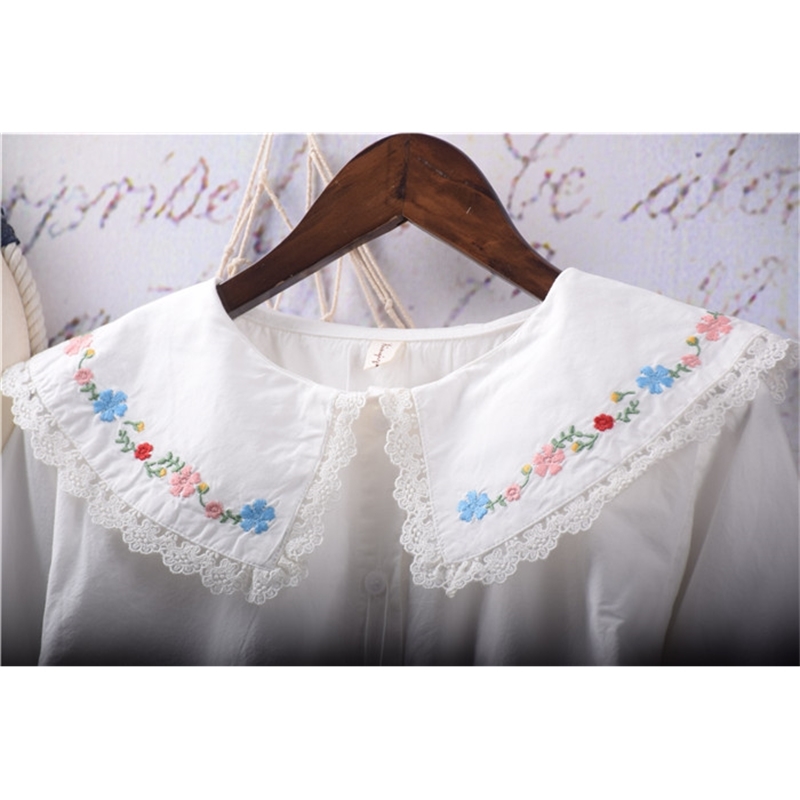 camiseta bohemia mujer white blouse women tops autumn spring Japanese style kawaii long sleeve embroidery solid shirt 210225